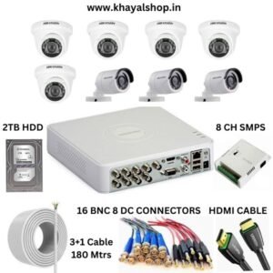 HIKVISION 8 Channel DVR KIT, 8 IRPF Cameras, 2TB  HDD+ 8 CH SMPS+ CCTV Cable 180 Mtrs+ 16 BNC & 8 DC