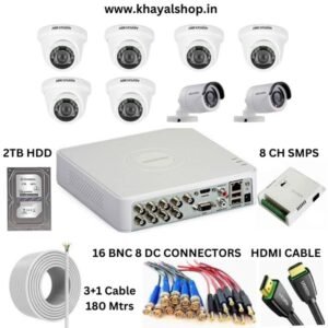 HIKVISION 8 Channel DVR KIT, 8 IRPF Cameras, 2TB  HDD+ 8 CH SMPS+ CCTV Cable 180 Mtrs+ 16 BNC & 8 DC
