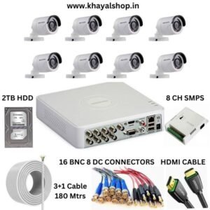 HIKVISION 8 Channel DVR KIT, 8 IRPF Cameras, 2TB  HDD+ 8 CH SMPS+ CCTV Cable 180 Mtrs+ 16 BNC & 8 DC