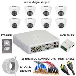 HIKVISION 8 Channel DVR KIT, 8 IRPF Cameras, 2TB  HDD+ 8 CH SMPS+ CCTV Cable 180 Mtrs+ 16 BNC & 8 DC