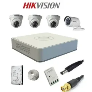 HIKVISION 4 Channel DVR KIT, 4 Cameras, 1 TB HDD+ 4 CH SMPS+ CCTV Cable 90 Mtr+ 8 BNC & 4 DC
